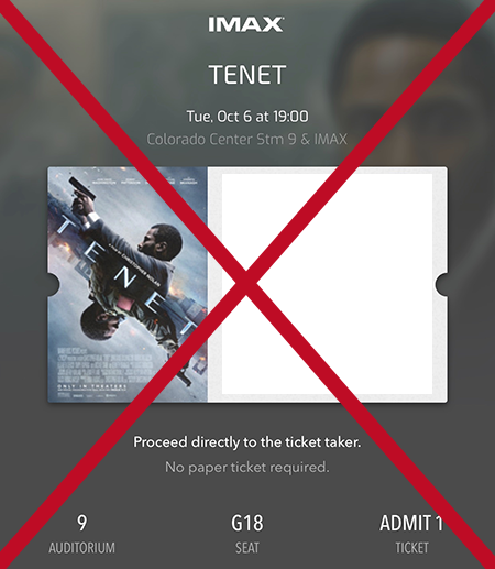Tenet IMAX ticket, 6 October 2020