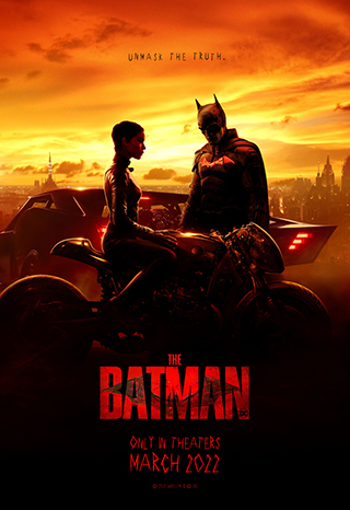 The Batman movie poster: Batman with Catwomand and the Batmobile