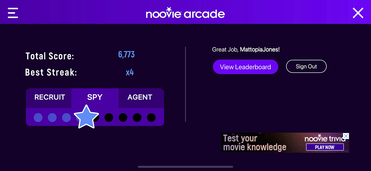 No Time to Die: Noovie Game - Score