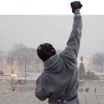 Fills the screen with iconic imagery of Rocky