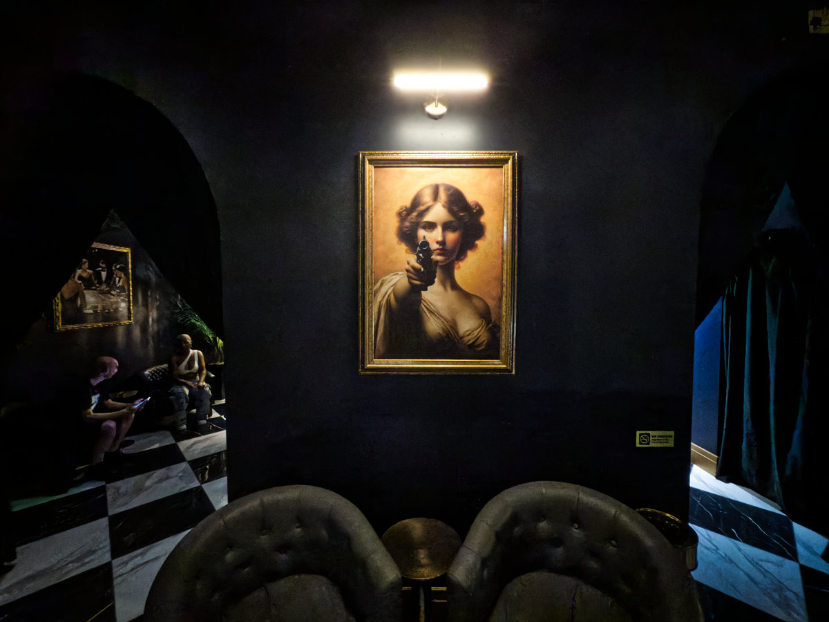 A painting in the lounge John Wick Experience at Area 15, Las Vegas