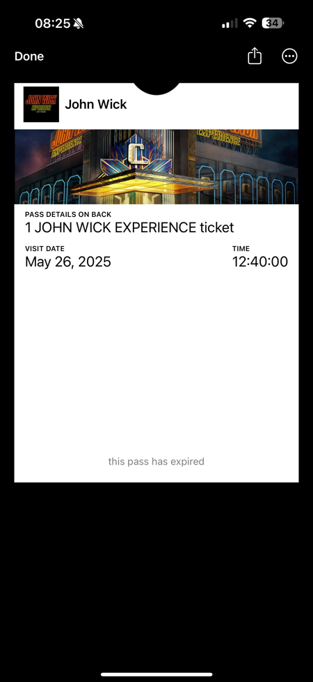 The ticket to ride John Wick Experience at Area 15, Las Vegas