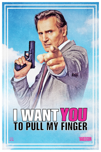 The Naked Gun movie poster featuring Liam Neeson as Frank Drebin, Jr.