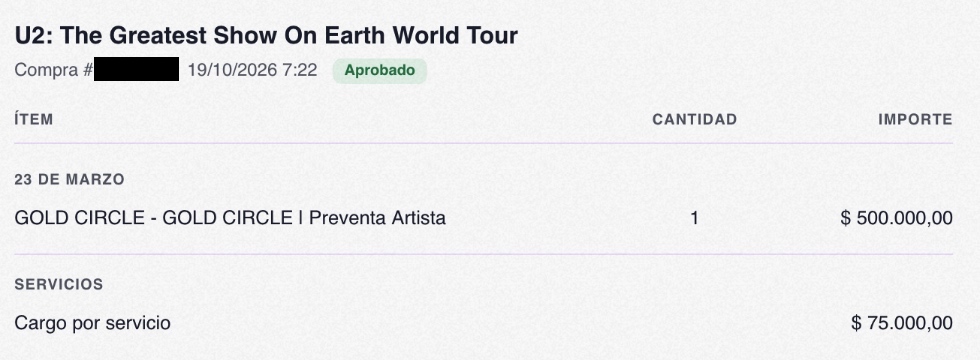 All Access order confirmation in Argentine pesos