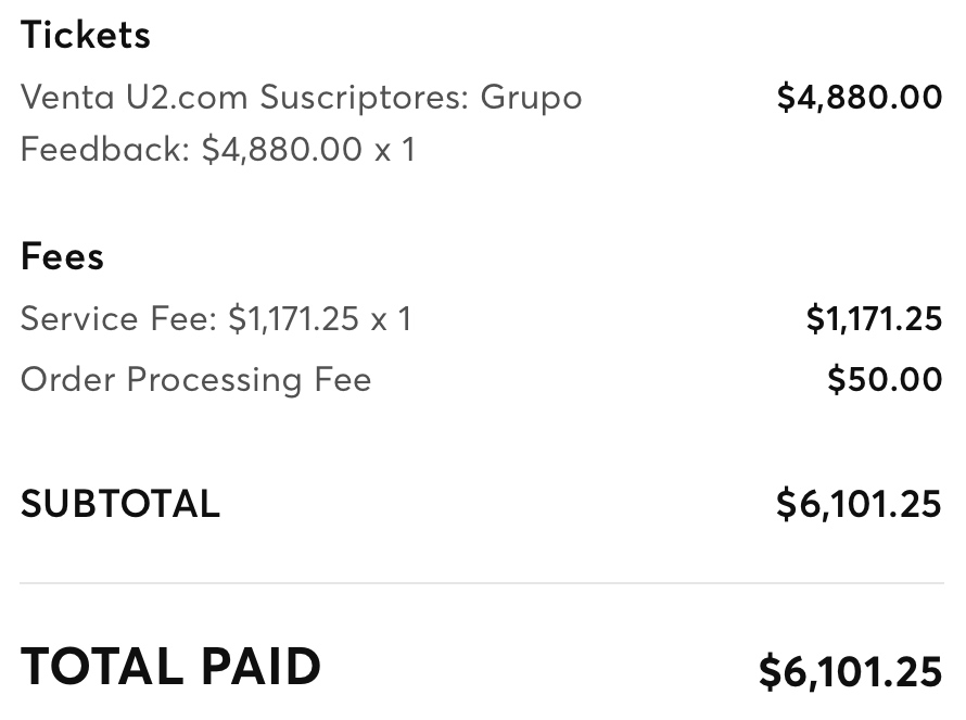 Ticketmaster order confirmation in Mexican pesos