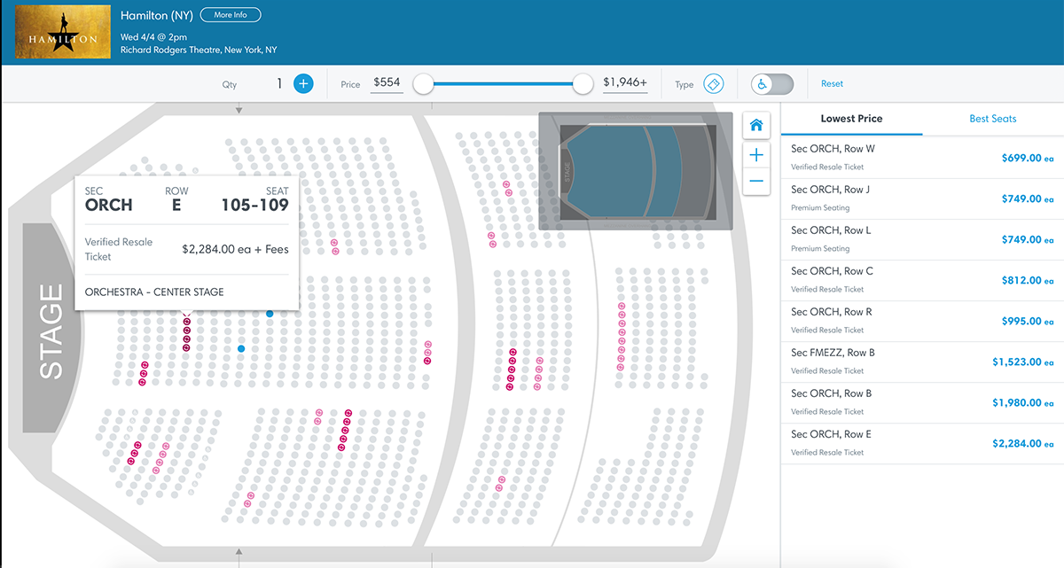 Hamilton seating chart with exorbitant resale prices