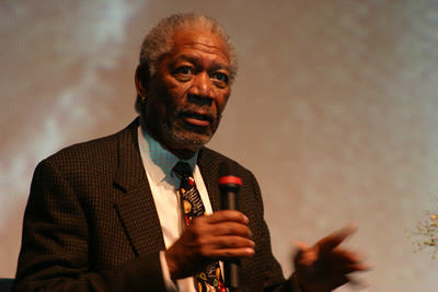 Morgan Freeman on stage at the Buell