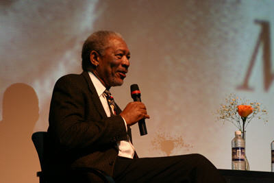 Morgan Freeman on stage at the Buell