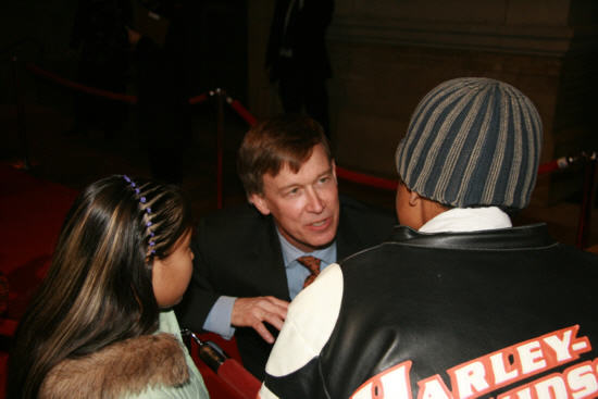 The mayor chats with some kids