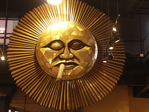 The sun, formerly on display at Studio 54 during its heyday,<br>now at the Hard Rock.