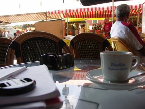 My desk at Cafe des Fleurs