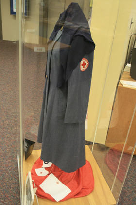 Margaret's Red Cross overcoat at the Atlanta Public Library