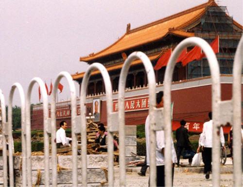 Construction around Tian An Men Gate in preparation for the 50th Anniversary of the PRC