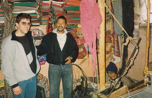 Cary Minden (left) with our tour guide in a Berber rug factory.