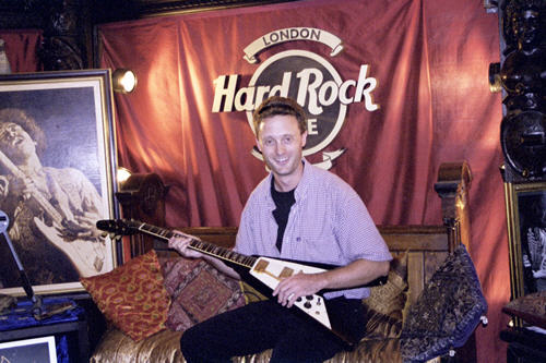 Purple Haze: Mattimus with a guitar Jimi Hendrix used to play.<br>Photo by Hard Rocking Tour Guide at the Hard Rock