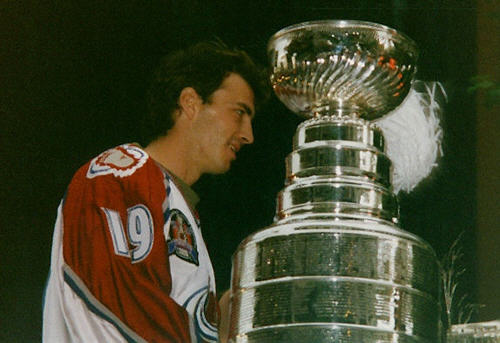 Joe Sakic with a really big cup