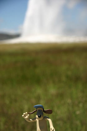 It's 12:36 in the afternoon.<br>Gromit pays a visit to Old Faithful