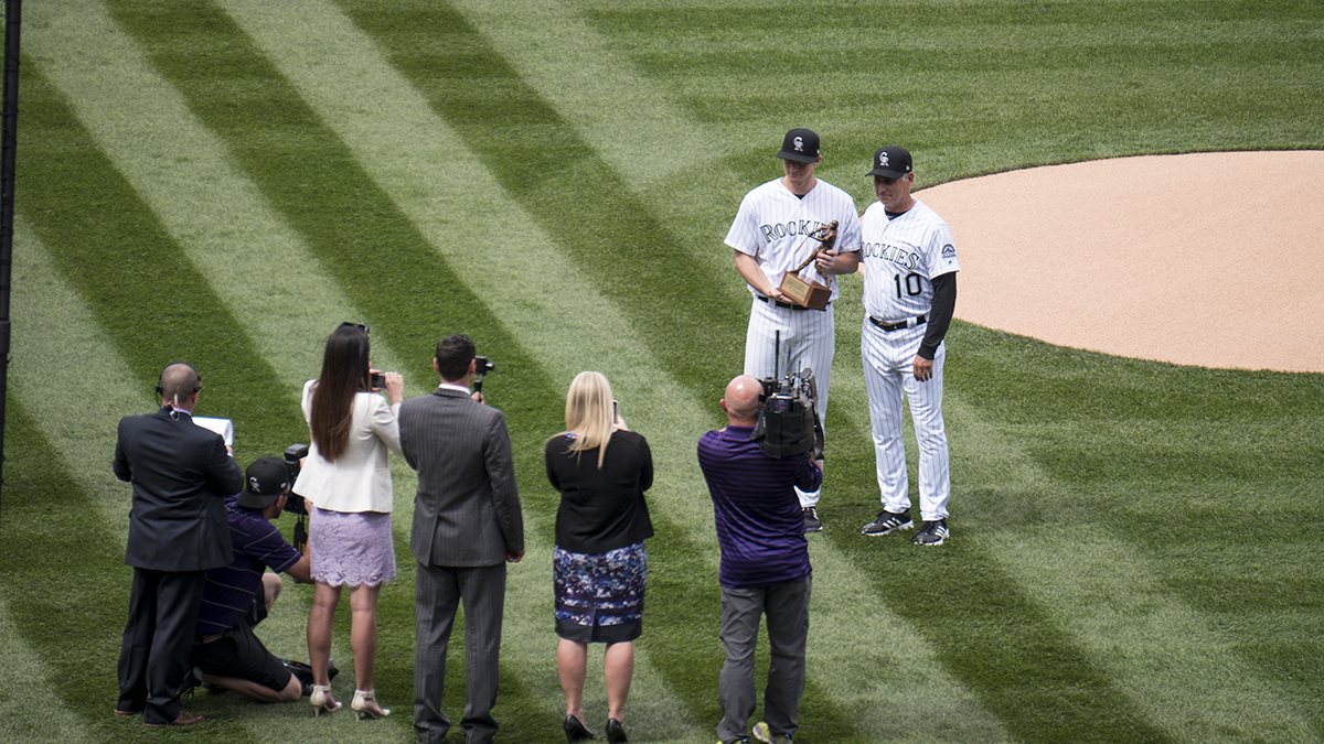 Nolan Arenado and Bud Black at Coors Field