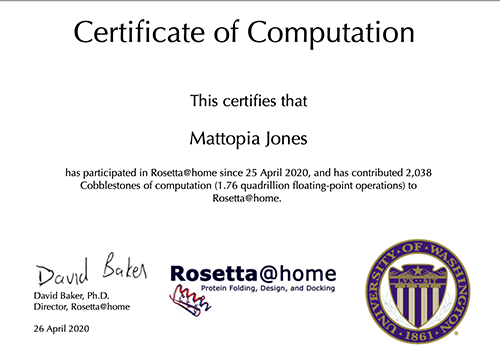 Rosetta Computation Certificate