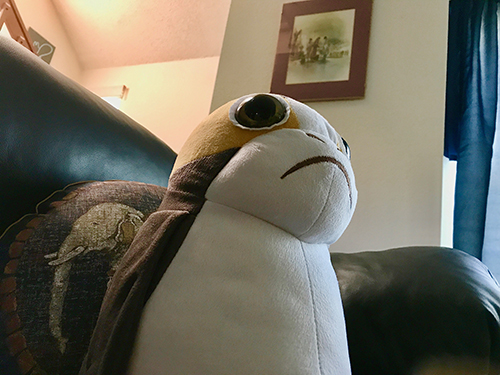 A plush Porg from The Last Jedi